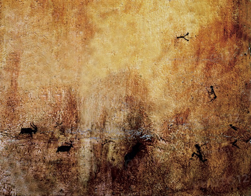 Reproduction of Levantine Paintings depicting a hunting scene. Canyon of Valltorta (Castellón).