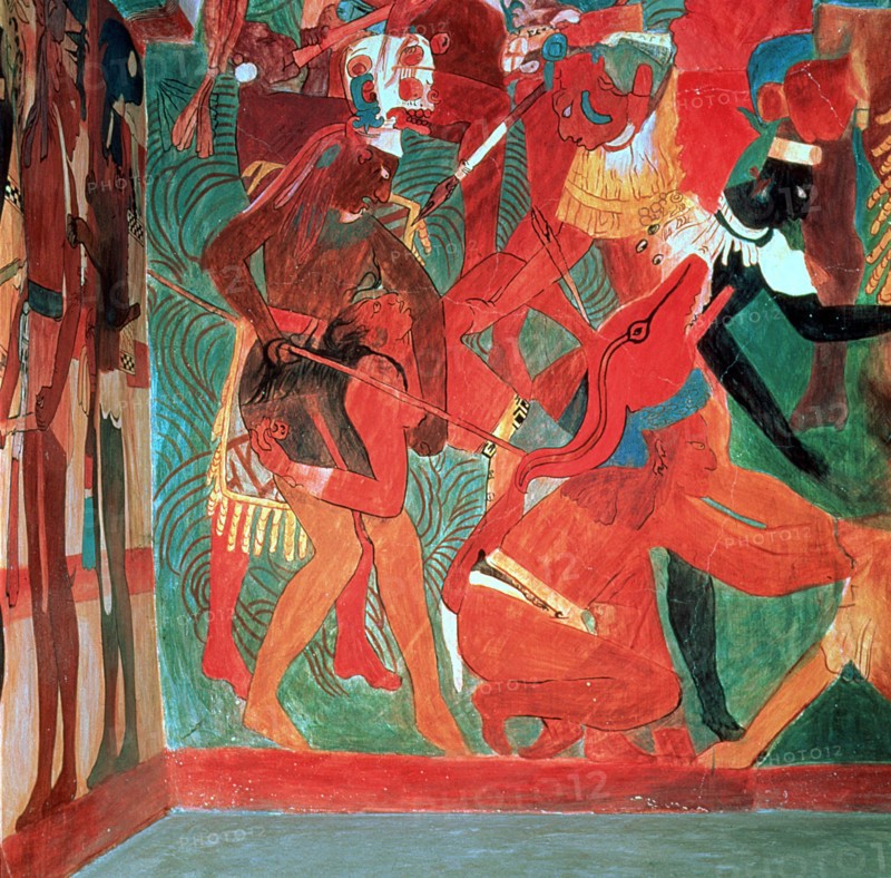 Fresco in the Bonampak painting temple depicting a battle scene and the punishment inflicted on p?
