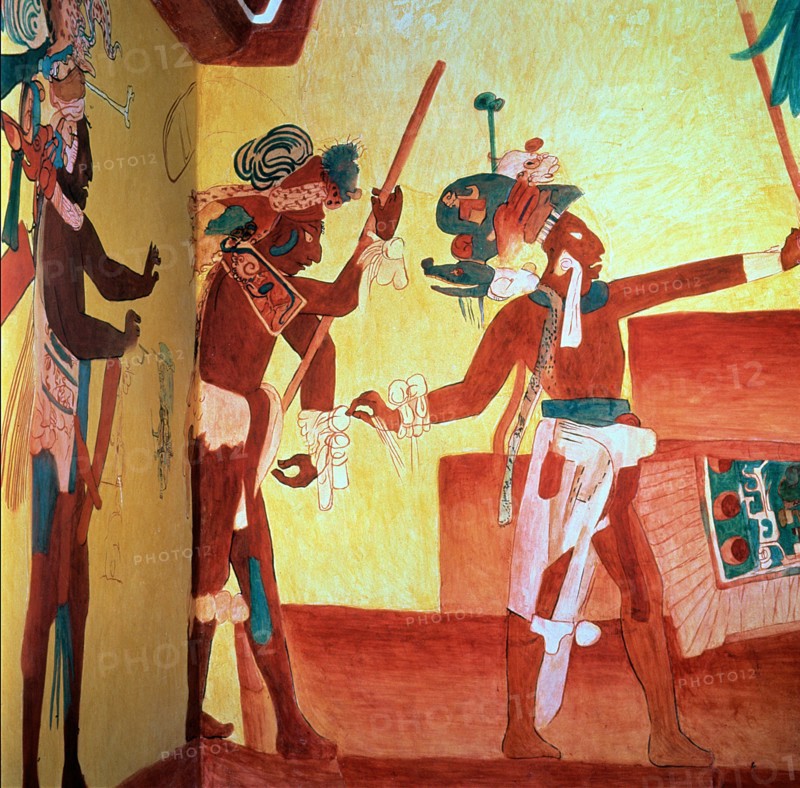 Fresco in the room n. 3 of the Bonampak painting Temple representing a party after a military vic?