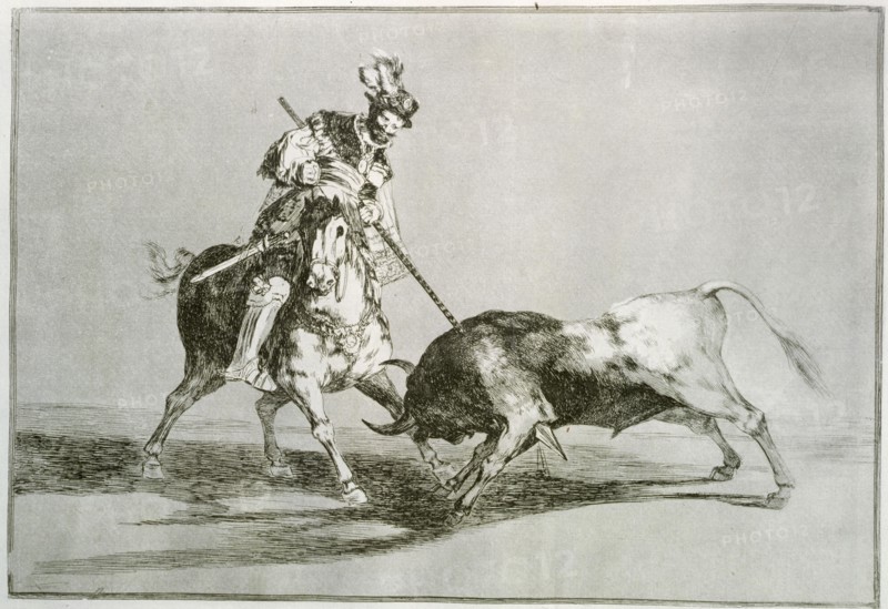 Bullfighting, series of etchings by Francisco de Goya, plate 11: 'El Cid Campeador lancenado otro?