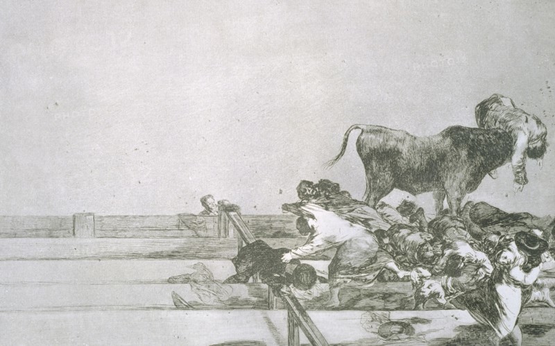 Bullfighting, series of etchings by Francisco de Goya, plate 21: 'Desgracias acaecidas en el tend?