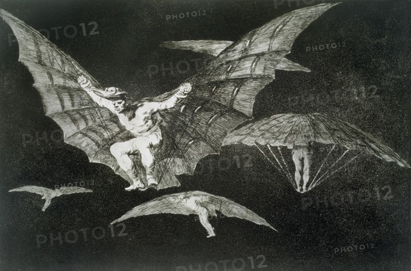 The Proverbs or The Follies, series of etchings by Francisco de Goya, plate 13: 'Modo de volar' (?