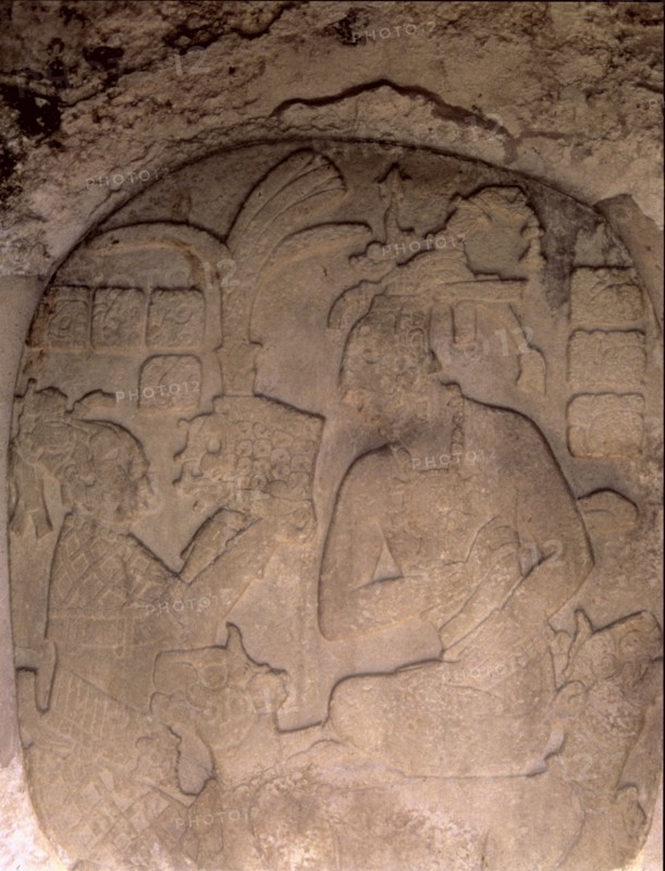 The Palace'. Mayan stone relief depicting king Pacal.