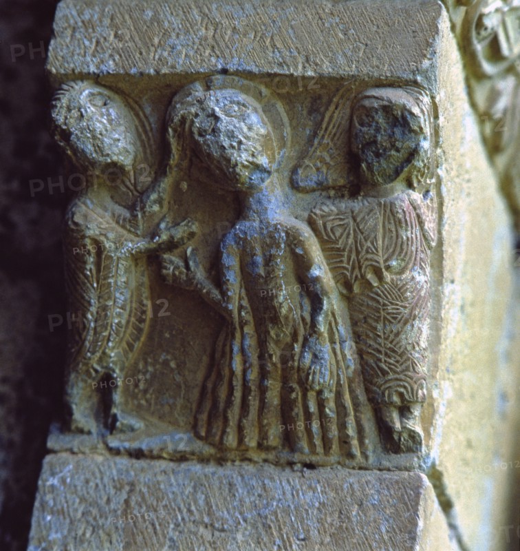 'Saint John baptising Christ', capital of the front of the church of San Juan de Montañana (Hues?