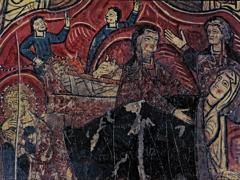 Front of the Iguácel altar, detail of the scene of the Nativity. Panel painting from the church o?