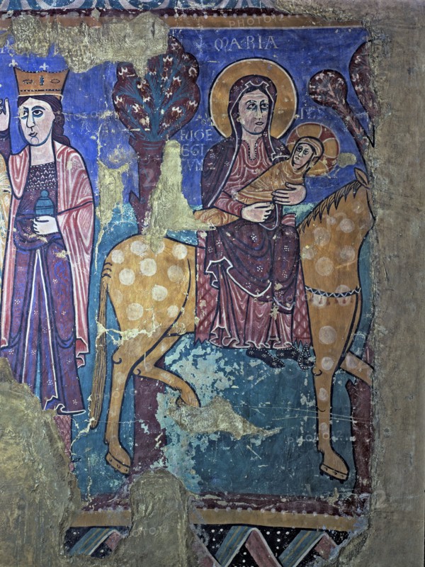 'Flight into Egypt', detail of the fresco from the church of Navasa (Huesca).