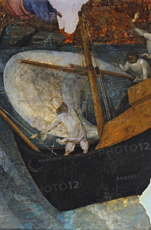 Altarpiece of San Fernando de Claravall, detail of a ship hitting a reef.