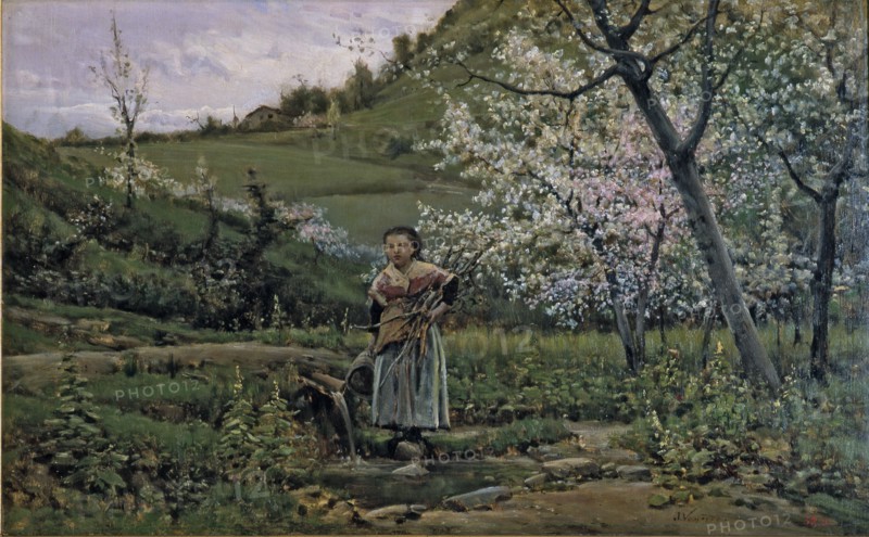 'Spring', oil by Joaquim Vayreda.