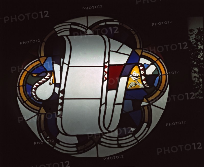 'Rosassa Sanctus', stained-glass window leaded in silver gray and yellow, original drawing by An?