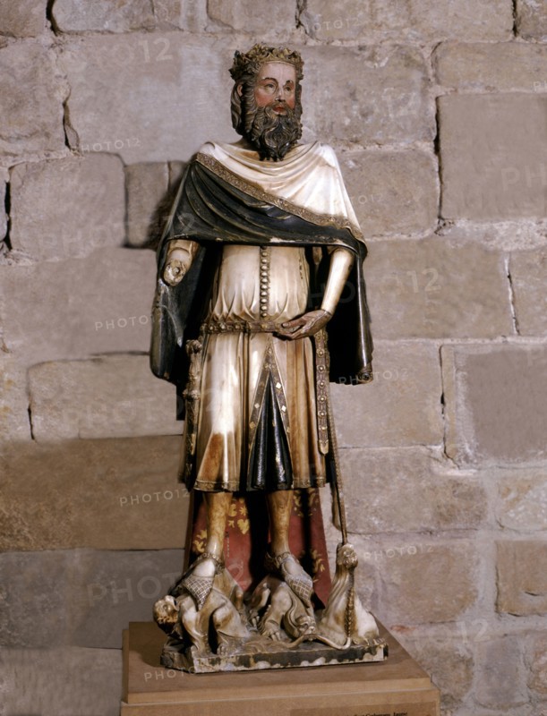 Statue of King or St. Charlemagne, sculpture in polychromed alabaster, c. 1350.