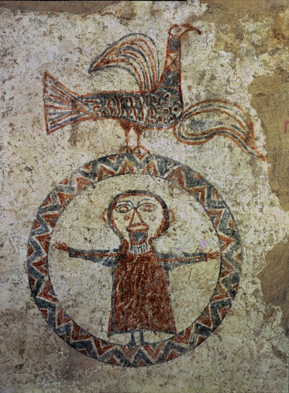 Prayer, detail of mural Painting that was in the apse of the pre-Romanesque church of Sant Quirze?