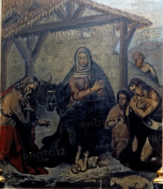 'Birth of Jesus', detail of a table of the Roser altarpiece in the church of Sant Joan, in Olesa?