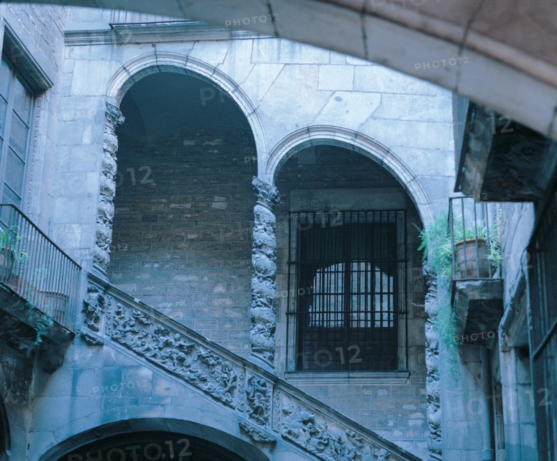 Detail of the staircase in the courtyard of the Dalmases Palace, Catalan baroque architecture fro?