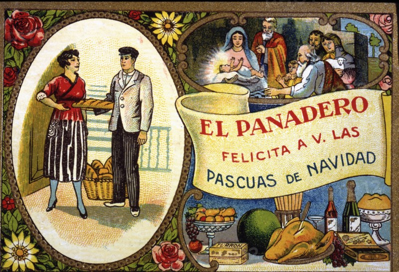 Greeting Card to receive the Christmas bonus, from the baker, 1930.