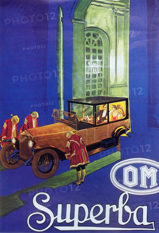 Advertising of automobiles OM (Officine Meccaniche), Superba model, 1929.