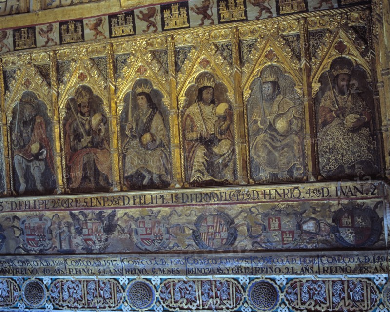 Alcazar of Seville, Hall of Ambassadors, detail of the Paintings where appear kings John II, Henr?