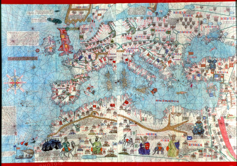 Catalan Atlas of 1375, detail of North Africa and Europe, reproduction from the Naval Museum of M?