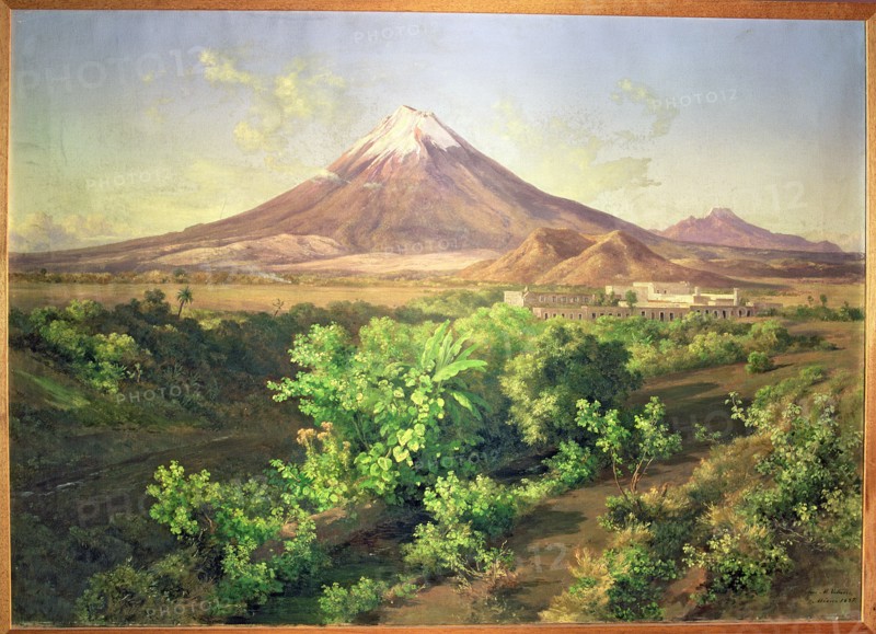 'Mexican landscape with volcano peak', Oil, 1887 by Jose Maria Velasco.