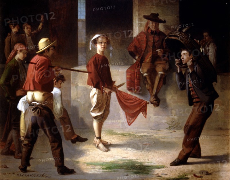 'Playing the bull', Oil, 1863.