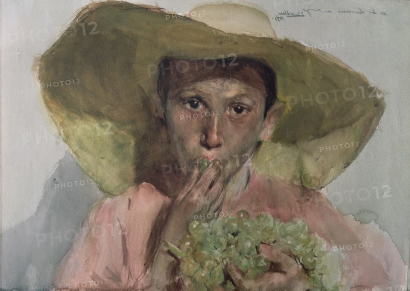 'Child eating grapes', watercolor by Joaquin Sorolla.