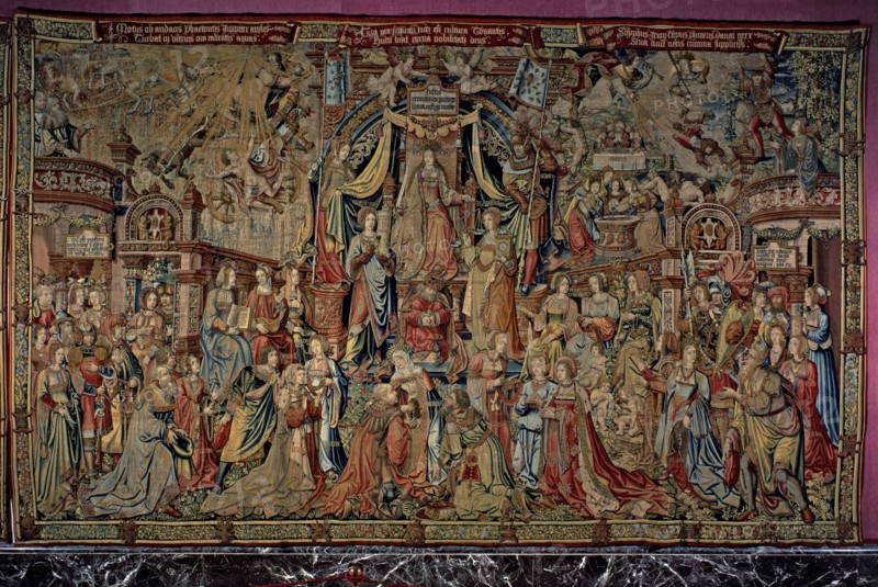 Honours'. 'Justice', tapestry 7: Core allegory centered on a throne and assisted by the Temperanc?
