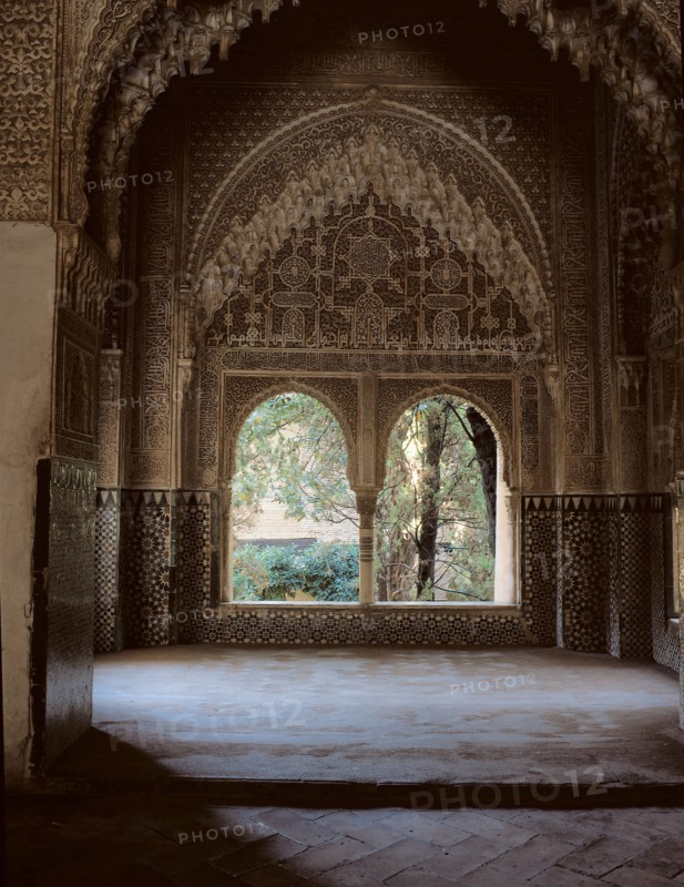 Detail of the Daraxa viewpoint in the Alhambra palace, Granada, it stands out the great decoratio?