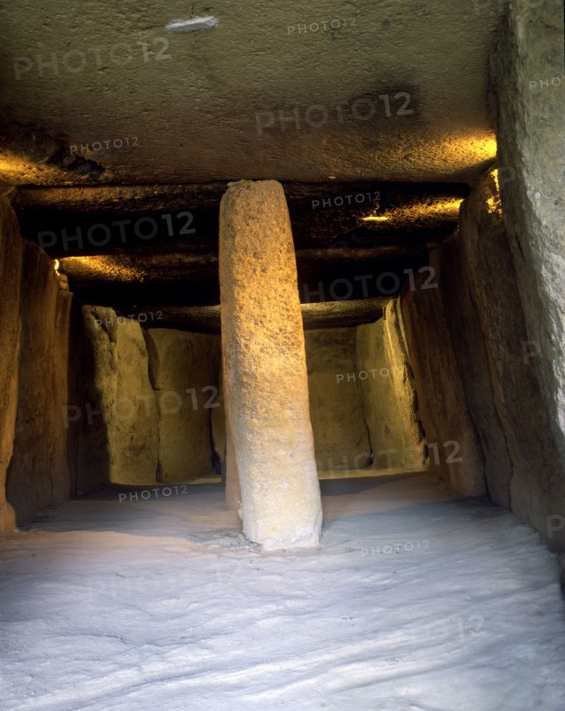 Dolmen inside Menga cave, they were used as collective tombs.