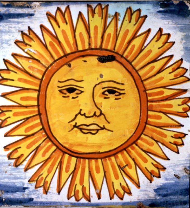 Sun', thematic element from the 'Hallelujahs of the Sun and the Moon', Catalan polychromed tile.