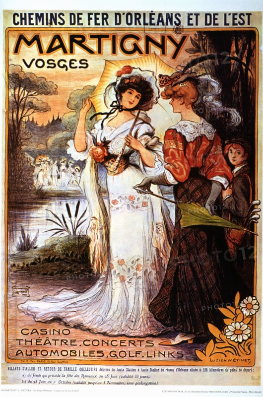 Poster advertising French railways of Orleans and of the East, promoting the city of Martigny.