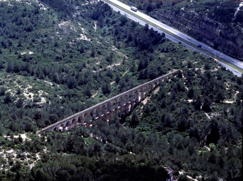 Aerial view of the aqueduct of Ferreras or Devil's Bridge, built during the reign of Emperor Traj?