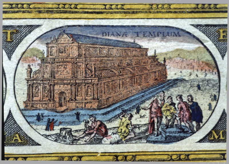 'Temple of Diana', coloured engraving from the book 'Le Theatre du monde' or 'Nouvel Atlas', 164?