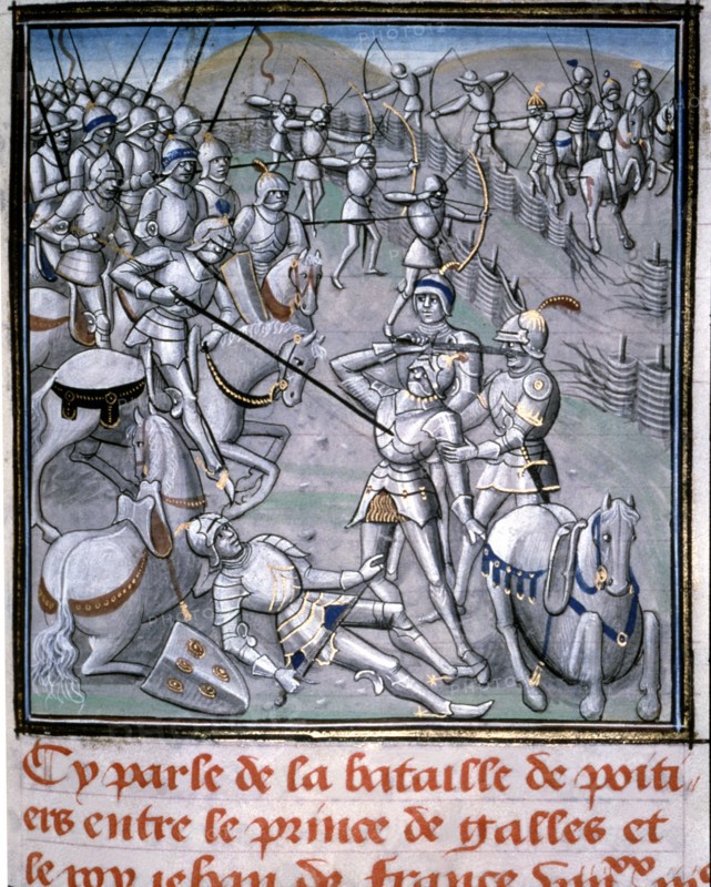 Battle of Poitiers (732), with Carlos Martel winner of the Arabs. Miniature of 'Chroniques of Jea?
