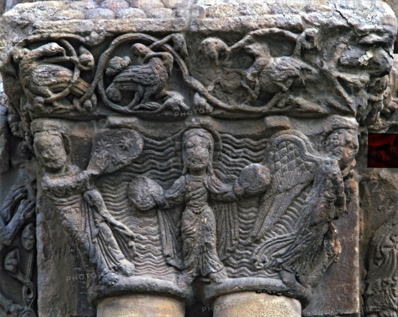 Capital of the Church of Santo Domingo de Soria, scene of Genesis, the Eternal Father separates t?