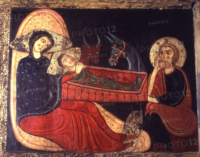 Birth, detail of the Avià Front, from the Church of Saint Mary of Avià in Berguedà. Painting on w?