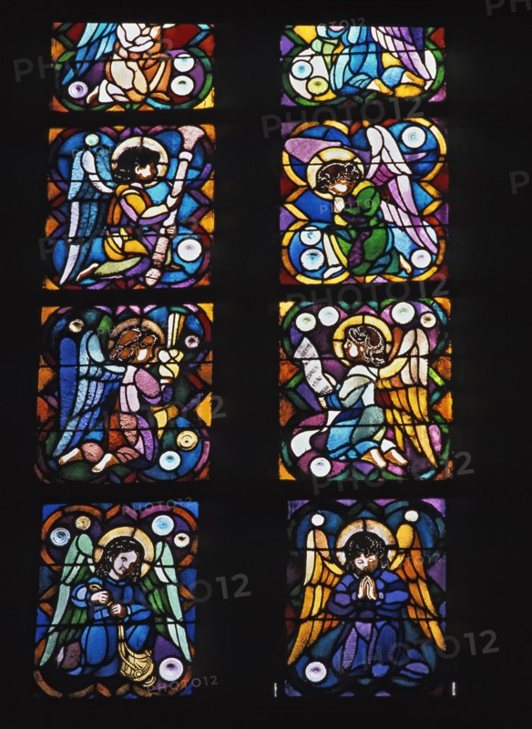 'Rosassa Sanctus', stained-glass window leaded in silver gray and yellow, original drawing by An?