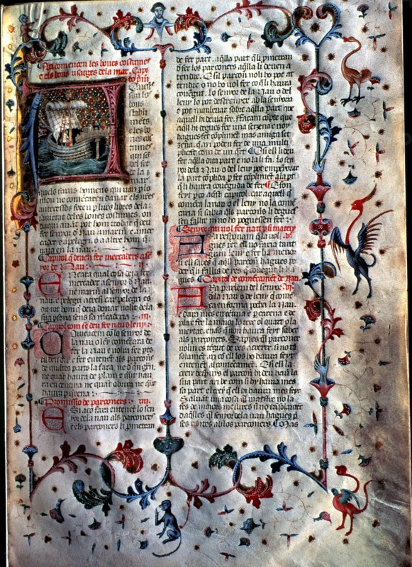 Codex 'Consulat del mar' (Sea consulate). Detail of the writing in a page.