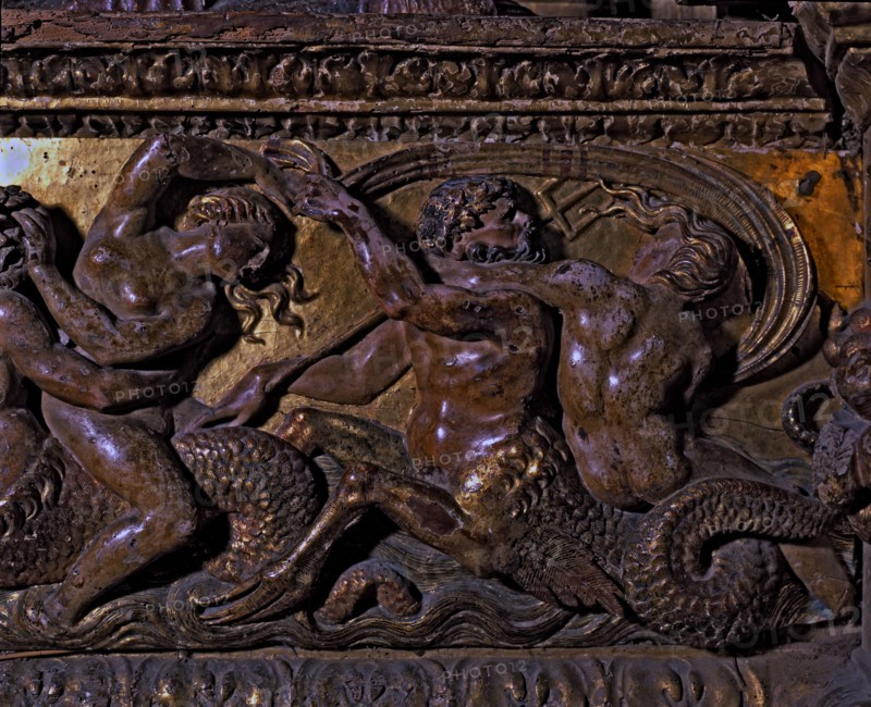 Frieze in polychromed wood, with mythological scenes belonging to the main altar of the Cathedral?