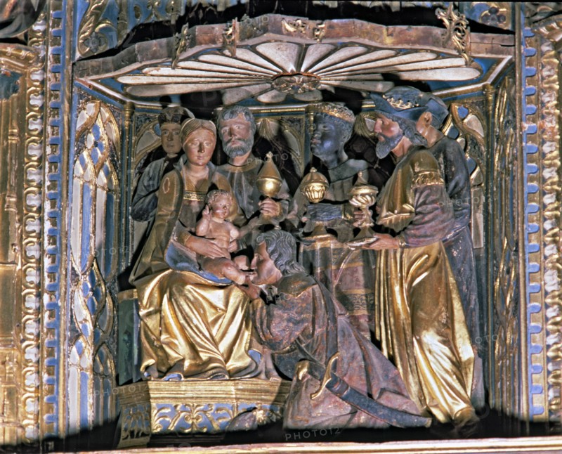 Epiphany', detail of the main altar of the church of Santa Maria la Mayor. Altarpiece of Spanish ?