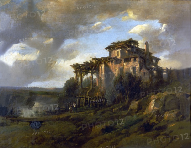 Landscape and village with figures'.