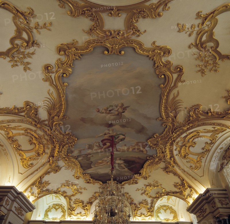 Detail of the pictorial decoration of the ceiling of the Fountain Room in the Royal Palace of La ?