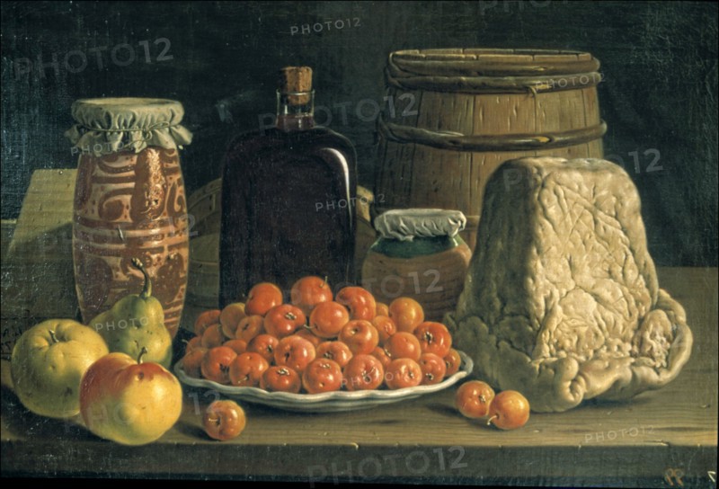 Still life with fruit and cheese', oil on canvas.