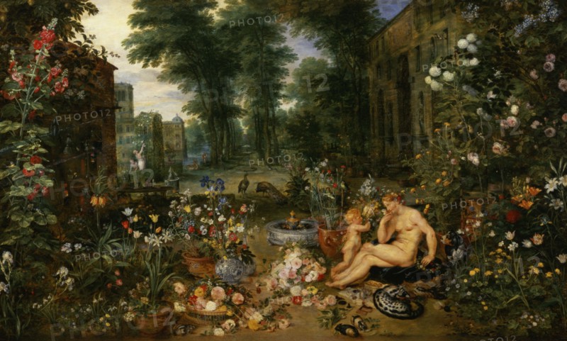 The Smell', represented by a naked nymph smelling flowers offered to her by a winged cherub, by J?