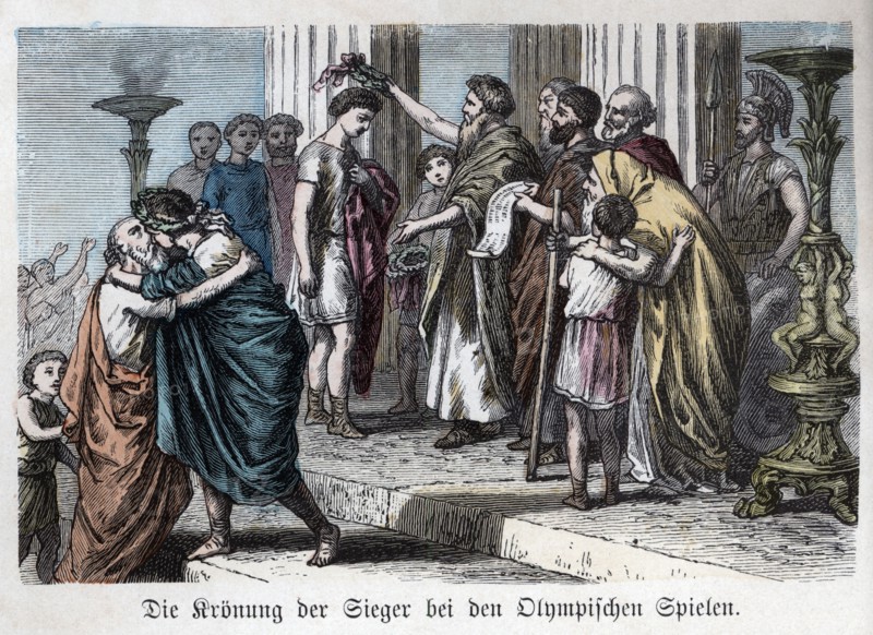 Ancient History. Greece. Coronation of winners on Olympus. German engraving, 1880.