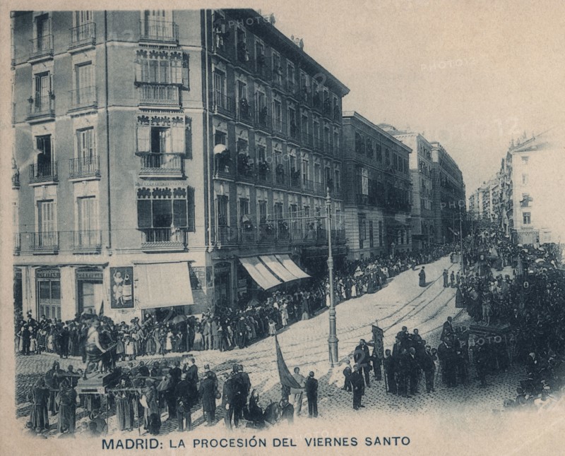 Easter, Good Friday procession in Madrid, 1912 postcard.