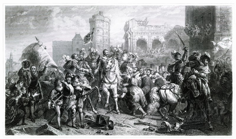 Entry of Henri IV in Paris in 1594 after his conversion to Catholicism and his proclamation as ki?