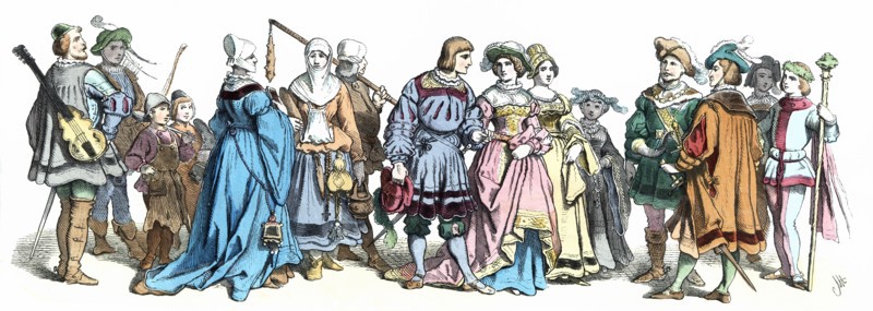 Personages from the time of Maximilian I, late 15th century, German engraving 1860.