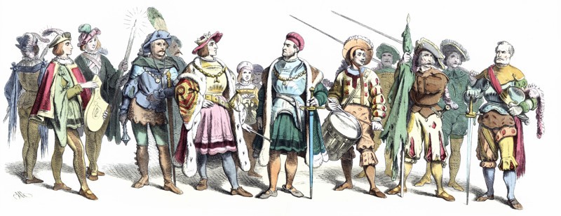 Personages from the time of Maximilian I, early 16th century, German engraving 1860.