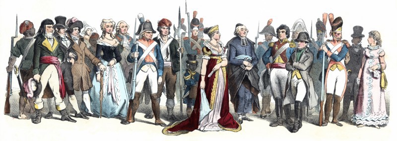 Personages from the time of the French Revolution, 18th century. German Engraving 1860.