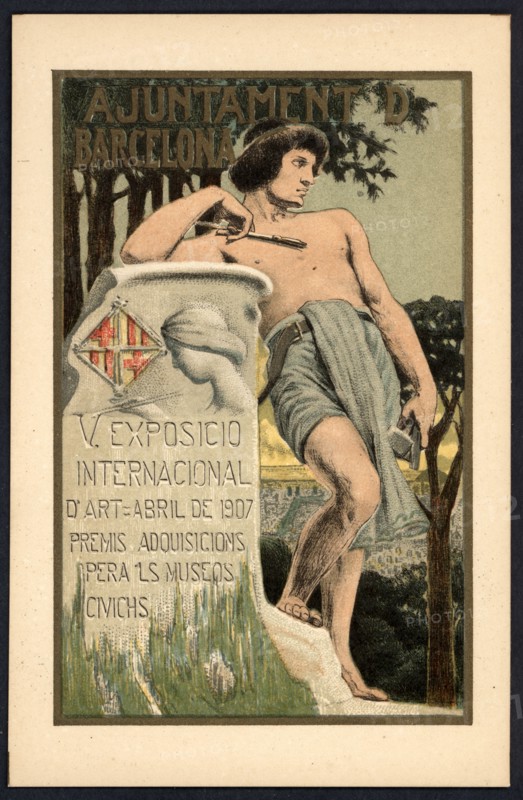 Postcard. Poster of the 5th International Exhibition of Art. Barcelona City Council. April 1907.