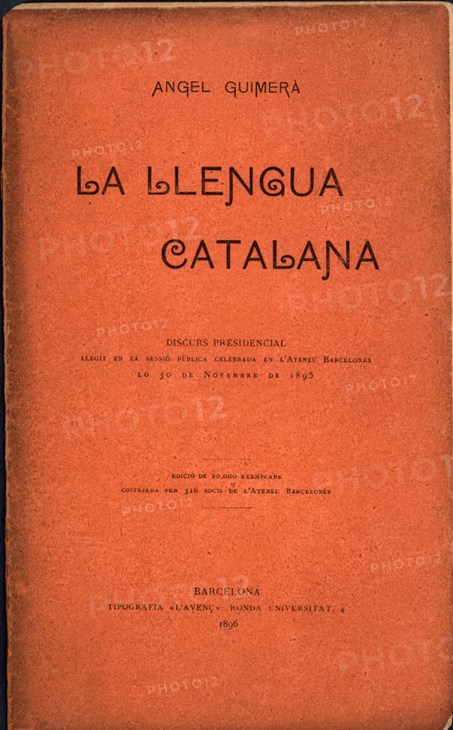 Cover of 'La llengua Catalana', speech by Angel Guimerà made at the Ateneu Barcelonés on November?